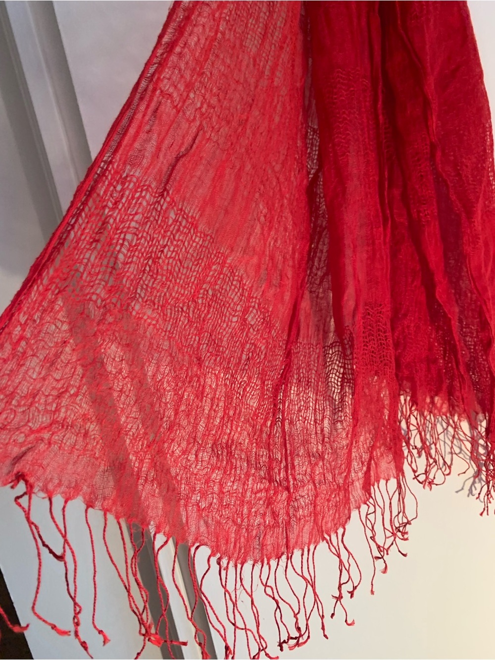 Losely Woven  red Fringe Scarf -lightly warm